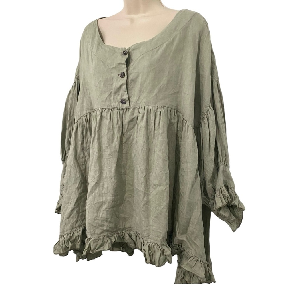 Heart’s Desire by Mary Grace Linen Artist Top Size XL Sage Green Like New - Picture 4 of 16